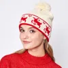 Fashnzfab Reindeer Holiday Pom Pom Beanie Hat In Multi