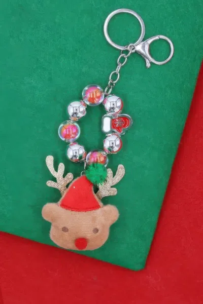 Fashnzfab Reindeer Santa Christmas Keychain Charm In Brown