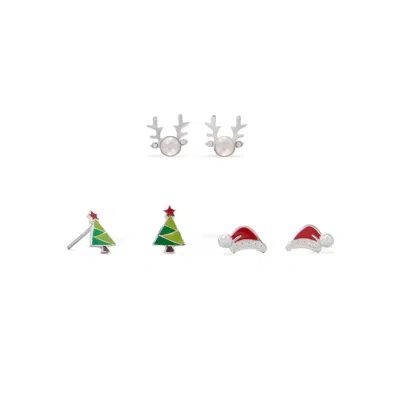 Fashnzfab Reindeer, Santa Hat And Tree Earring Set In Multi