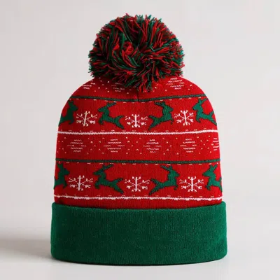 Fashnzfab Reindeer Snowflake Pattern Pom Pom Winter Beanie Hat In Multi