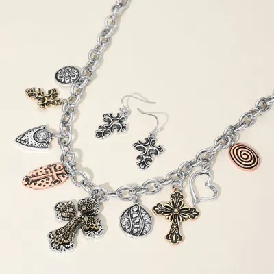 Fashnzfab Religious Charm Station Necklace In Metallic
