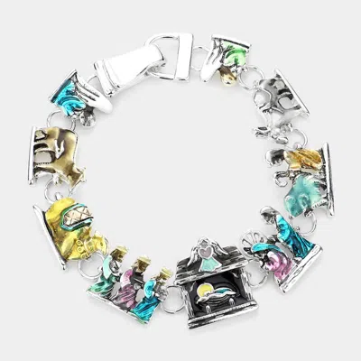 Fashnzfab Religious Enamel Metal Link Magnetic Bracelet Multi