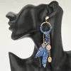 Fashnzfab Religious Medal Drop Fabric Knot Statement Earrings - Blue In Blue