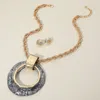Fashnzfab Resin Abstract Ring Pendant Rope Chain Statement Necklace In Multi