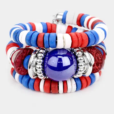 Fashnzfab Resin Ball Accented Wood Beaded Adjustable Bracelet Multi