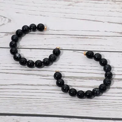 Fashnzfab Resin Ball Beaded Hoop Earrings In Black