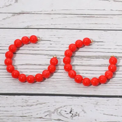 Fashnzfab Resin Ball Beaded Hoop Earrings In Red