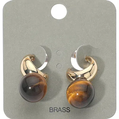Fashnzfab Resin Ball Droop Small Curved Hoop Earrings In Gold