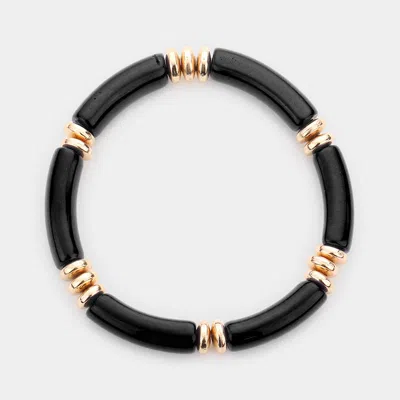 Fashnzfab Resin Bead Stretch Bracelet Jet Black