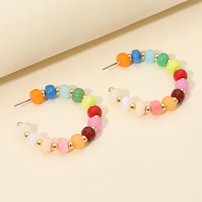 Fashnzfab Resin Beaded Hoop Earrings In Multi