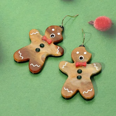Fashnzfab Resin Christmas Gingerbread Man Dangle Earrings In Brown