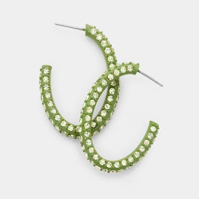 Fashnzfab Resin Colorful Rhinestone Pave Hoop Earrings - Olive Green, Yellow