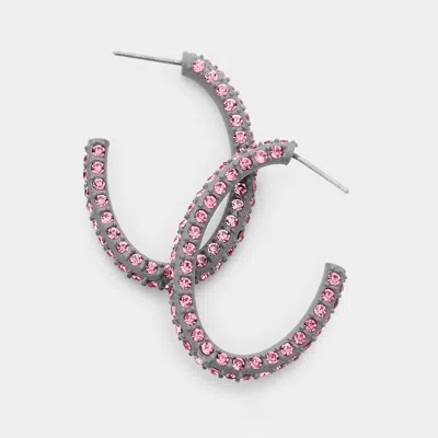 Fashnzfab Resin Colorful Rhinestone Pave Hoop Earrings - Gray, Pink In Purple