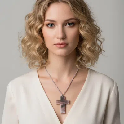 Fashnzfab Resin Cross Pendant Cord Necklace In Pink