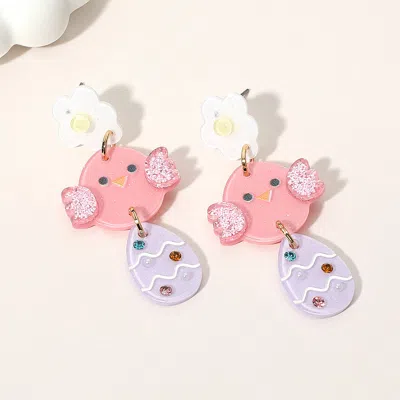 Fashnzfab Resin Easter Chick Egg Link Drop Earrings In Pink