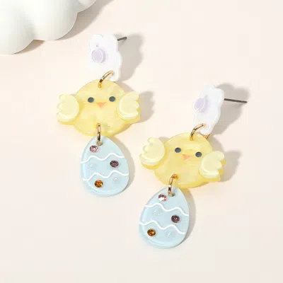 Fashnzfab Resin Easter Chick Egg Link Drop Earrings In Yellow