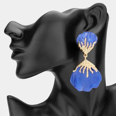 Fashnzfab Resin Flower Bud Dangle Earrings In Blue