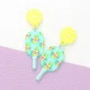 Fashnzfab Resin Flower Printed Pickleball Paddle Dangle Earrings - Mint In Multi