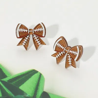Fashnzfab Resin Football Bow Stud Earrings - Brown