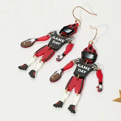 Fashnzfab Resin Game Day Football Player Dangle Earrings - Black, Burgundy In Red