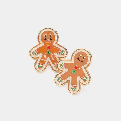 Fashnzfab Resin Gingerbread Man Stud Earrings In Brown