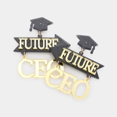 Fashnzfab Resin Graduation Cap Future Ceo Message Link Dangle Earrings In Silver