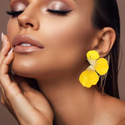 Fashnzfab Resin Half Flower Petal Earrings In Yellow