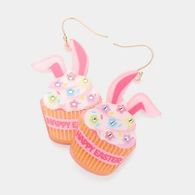 Fashnzfab Resin Happy Easter Message Bunny Cupcake Dangle Earrings In Multi