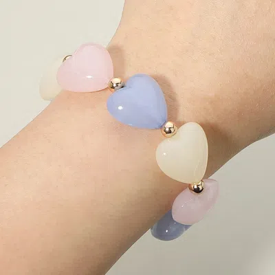 Fashnzfab Resin Heart Pebble Beaded Stretch Bracelet 0.75" H In Multi