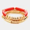 Fashnzfab Resin Heishi Beaded Stretch Multi Layered Bracelets In Red