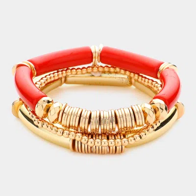 Fashnzfab Resin Heishi Beaded Stretch Multi Layered Bracelets In Red