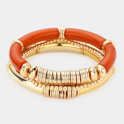 Fashnzfab Resin Heishi Beaded Stretch Multi Layered Bracelets In Orange
