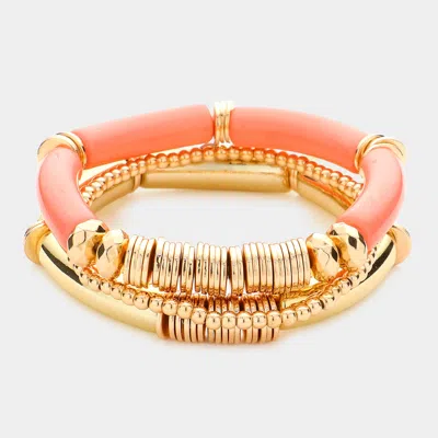 Fashnzfab Resin Heishi Beaded Stretch Multi Layered Bracelets In Pink