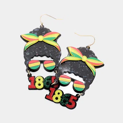 Fashnzfab Resin Juneteenth Afro Woman 1865 Message Dangle Earrings In Multi