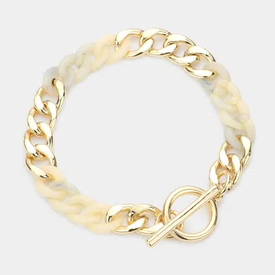 Fashnzfab Resin Metal Chain Toggle Bracelet Ivory In Gold