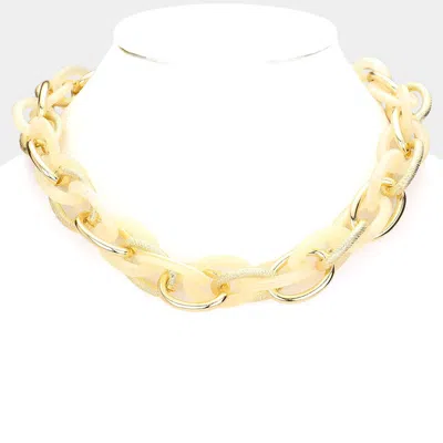 Fashnzfab Resin Metal Open Oval Link Necklace In Gold