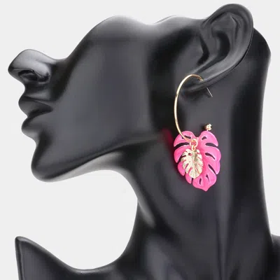 Fashnzfab Resin Metal Tropical Leaf Layered Dangle Earrings In Multi