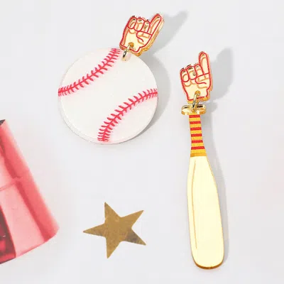 Fashnzfab Resin Mismatch Baseball Bat Ball Dangle Earrings In White