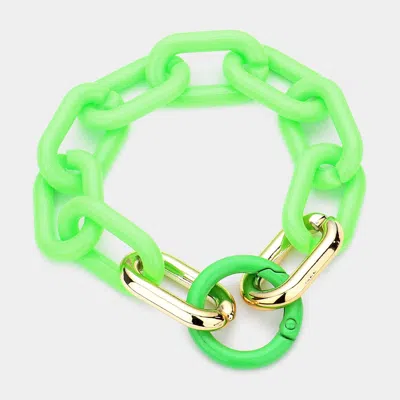 Fashnzfab Resin Open Circle Accented Oval Link Bracelet Green