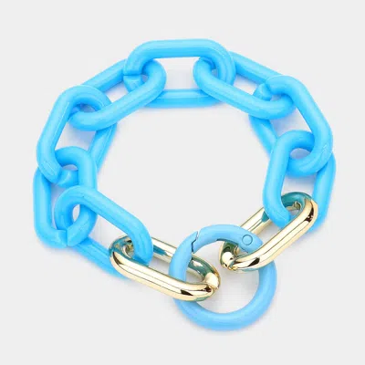 Fashnzfab Resin Open Circle Accented Oval Link Bracelet Turquoise In Blue