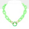 Fashnzfab Resin Open Circle Accented Oval Link Necklace In Green