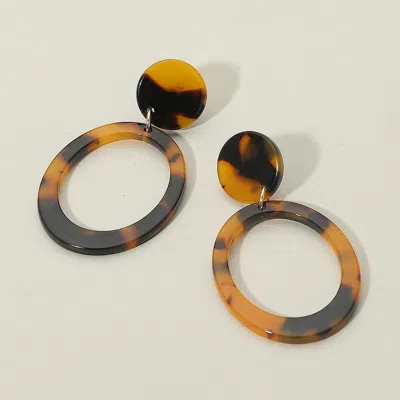 Fashnzfab Resin Open Oval Dangle Earrings - Tortoise In Brown