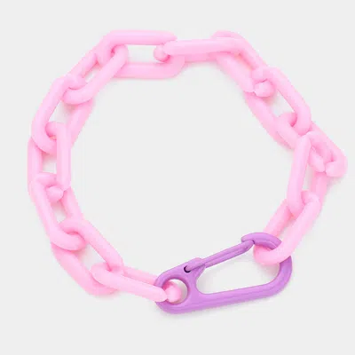 Fashnzfab Resin Open Oval Link Bracelet Pink