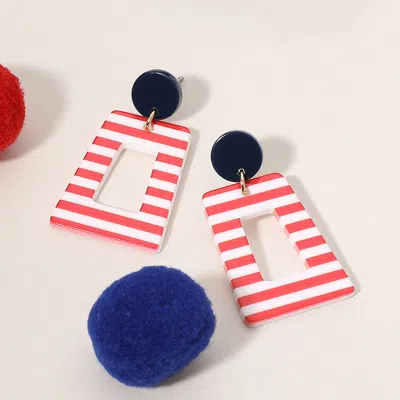 Fashnzfab Resin Pattern Printed Trapezoid Shape Dangle Earrings In Red