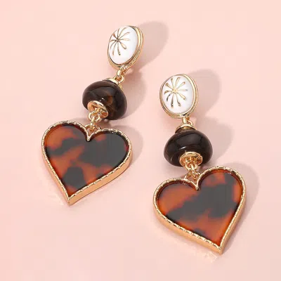 Fashnzfab Resin Patterned Heart Drop Statement Earrings In Multi