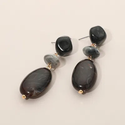 Fashnzfab Resin Pebble Link Drop Earrings - Dark Brown