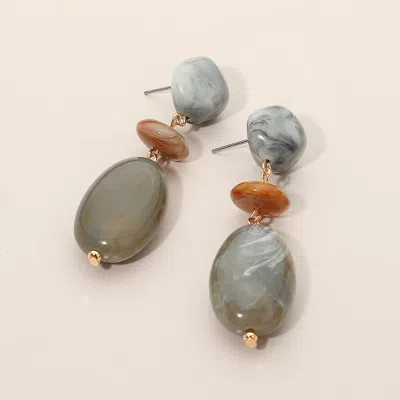 Fashnzfab Resin Pebble Link Drop Earrings - Gray