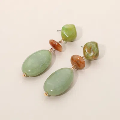 Fashnzfab Resin Pebble Link Drop Earrings - Green