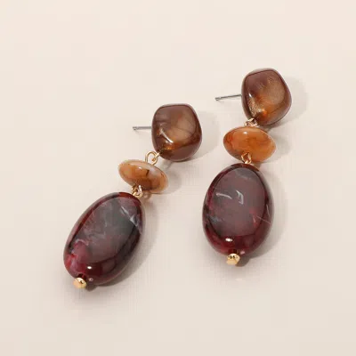 Fashnzfab Resin Pebble Link Drop Earrings - Wine In Brown