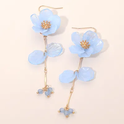 Fashnzfab Resin Petal Floral Long Drop Earrings In Blue